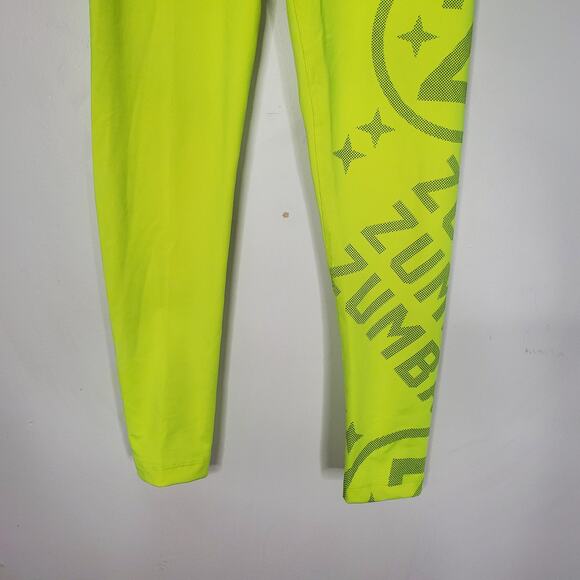 Zumba Smiles High Waisted Ankle Leggings Caution Yellow Compression Size Medium - Picture 5 of 12